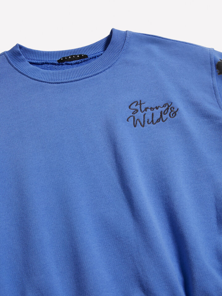 Lilac cropped sweatshirt with floral print and embroidery - girls' knitwear - Blue | Sisley Young image number 3